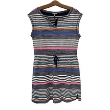 T by Talbots Shift Dress Size Medium Stripe Blue Pink French Terry Tie