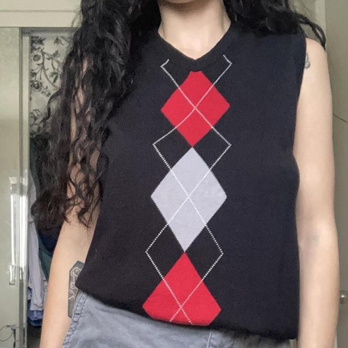 children’s place sweater vest black and red argyle size kids XL/14 - Picture 2 of 4