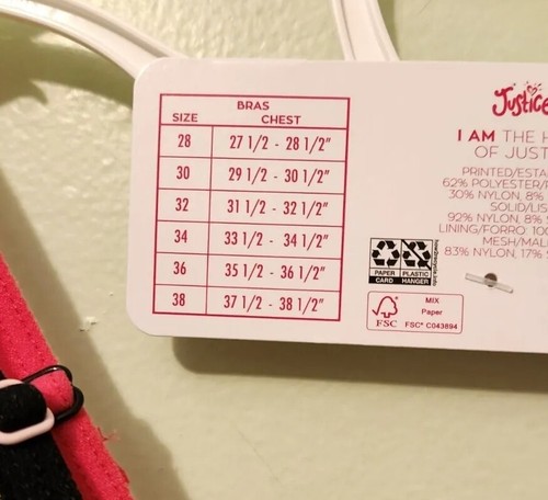 Justice Girls SIZE 34 Sports Bras SET OF 2 Pink Black Print Solid Logo #10722 - Picture 5 of 5