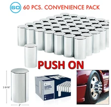 (Set/60) Chrome Cylinder Lug Nut Covers 33mm Push-On (3-1/2" Tall) 60-Pack
