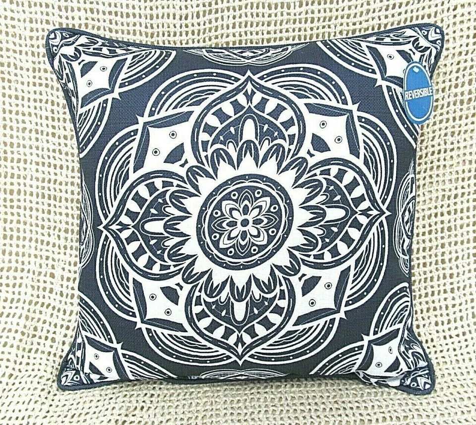 Mainstays Reversible ~ NAVY BLUE & WHITE Decorative Throw Pillow 18" x 18" ~NWT  - Image 3 of 4