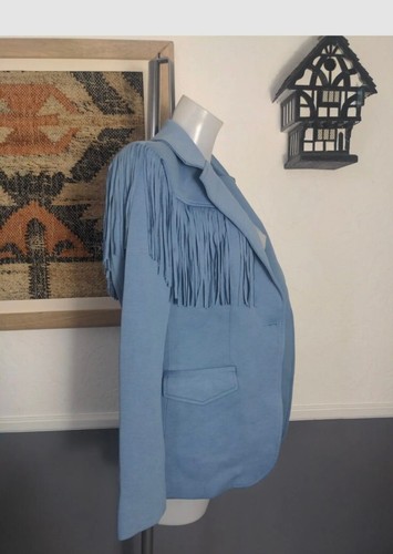 Blank NYC Free People Western Blazer Cowboy Med Blue Tasselled Jacket Bnwt - Picture 4 of 6
