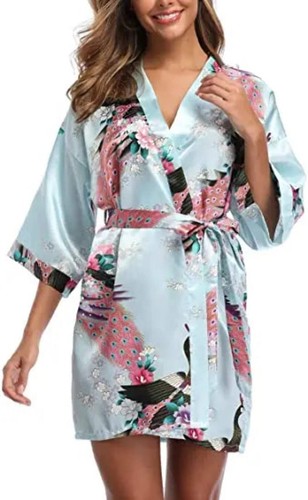 Satin Silk Bridesmaid Robe – Elegant Crane Print Kimono - Picture 55 of 108