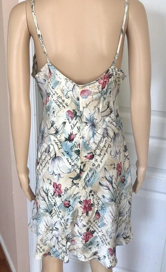 UNDERCOVER Abito slip vintage anni '80 Victoria's Secret beige seta scrittura floreale etichetta oro taglia M