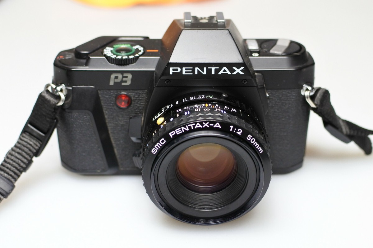 PENTAX P3 35mm SLR CAMERA W/SMC PENTAX-A 1:2 50mm LENS EXCELLENT