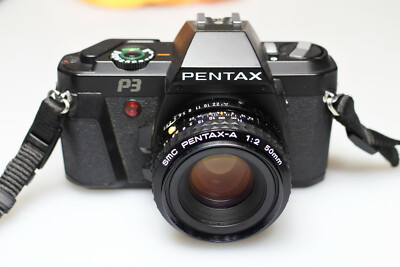 PENTAX P3 35mm SLR CAMERA W/SMC PENTAX-A 1:2 50mm LENS EXCELLENT