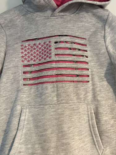 Mossy Oak Pink American Flag Girls Sweatshirt Size 10/12 Hoodie Pullover - Picture 2 of 4