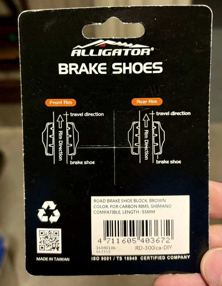 Pastillas de freno de llanta de bicicleta de carretera de carbono Alligator - Shimano - 55 mm Foto 2 de 3