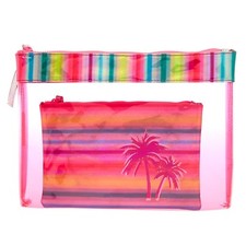 NWT Claire’s 2 Pack Pink Tropical Clutch pouches Set zipper closures