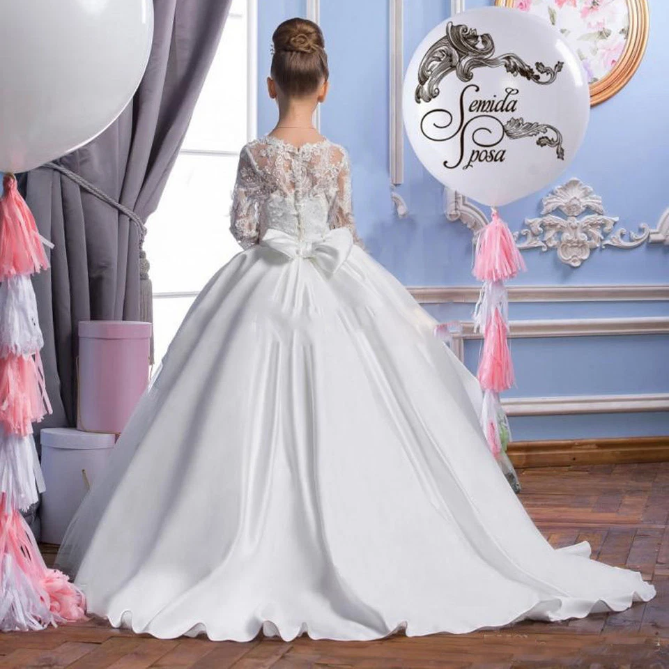 Long Sleeves Vintage Flower Girl Dresses Kids Christmas Birthday Pageant Gowns - Image 2 of 4