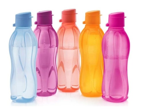 TUPPERWARE WATER BOTTLES 5 PC ECO TO GO Assorted Colors 16 oz. Ea BPA-FREE NEW - Picture 2 of 2