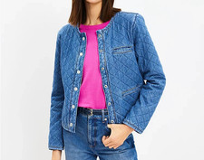 Quilted Denim Jacket Womens Size Large Mid Indigo Wash Nwt Snap Front Blue