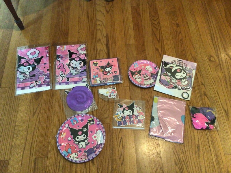 Lot 11 KUROMI Happy BIRTHDAY Party supplies,plates, tablecloths,Napkins & more O