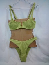Zaful Womens Bikini Swimsuit Two Piece Green Ribbed w/ Built in Bra - Size Small