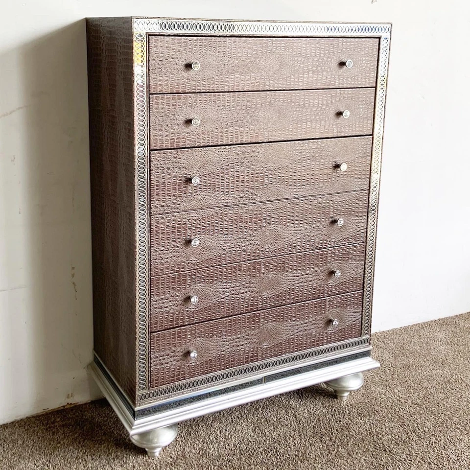 Combinación de escritorio Hollywood Swank Faux Gator Highboy Secretaria por Michael Amini Foto 3 de 4