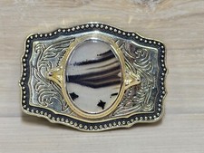 Vintage Gold and Black Tone with Agate Stone Belt Buckle Made in the USA