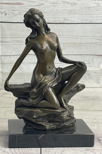 Nude Female Figure Daydreaming Bronze Sculpture Statue Signed Original Art Decor - Picture 3 of 10