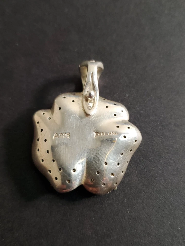 Signed A 925 Marcasite Sterling Silver Flower PENDANT W/ Pink CZ stones 11.1gram - Image 2 of 4