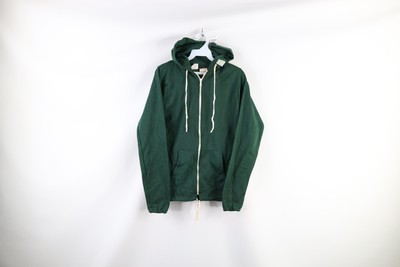 Deadstock Vtg 60s Streetwear Boys XL Blank Full Zip Hoodie Sweatshirt Green USA