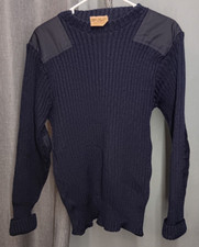 Wool Commando Sweater, Blue Poly/Cotton Shoulders and Elbows, Made in England