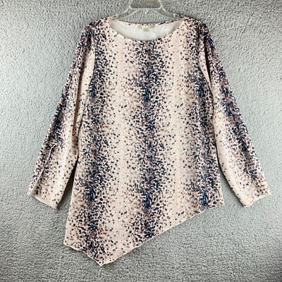 Joan Vass New York LS Womens Tunic Top Sz Large Asymmetrical Hem Animal Print