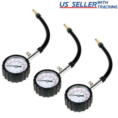 #ad 3pcs Premium Flexible Hose Truck Car Tire Air Pressure Gauge 0 100 PSI Meter $17.99