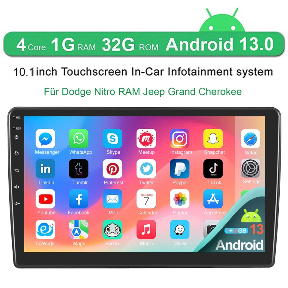 DAB+ 10.1" Android 13 Autoradio GPS Navi Für Dodge Nitro RAM Jeep Grand Cherokee - Bild 3 von 4