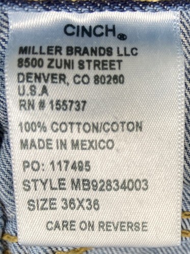 Cinch Men's Blue Jeans Denim Heavy Wash 36 W x 36 L MB92834003 - Picture 3 of 8