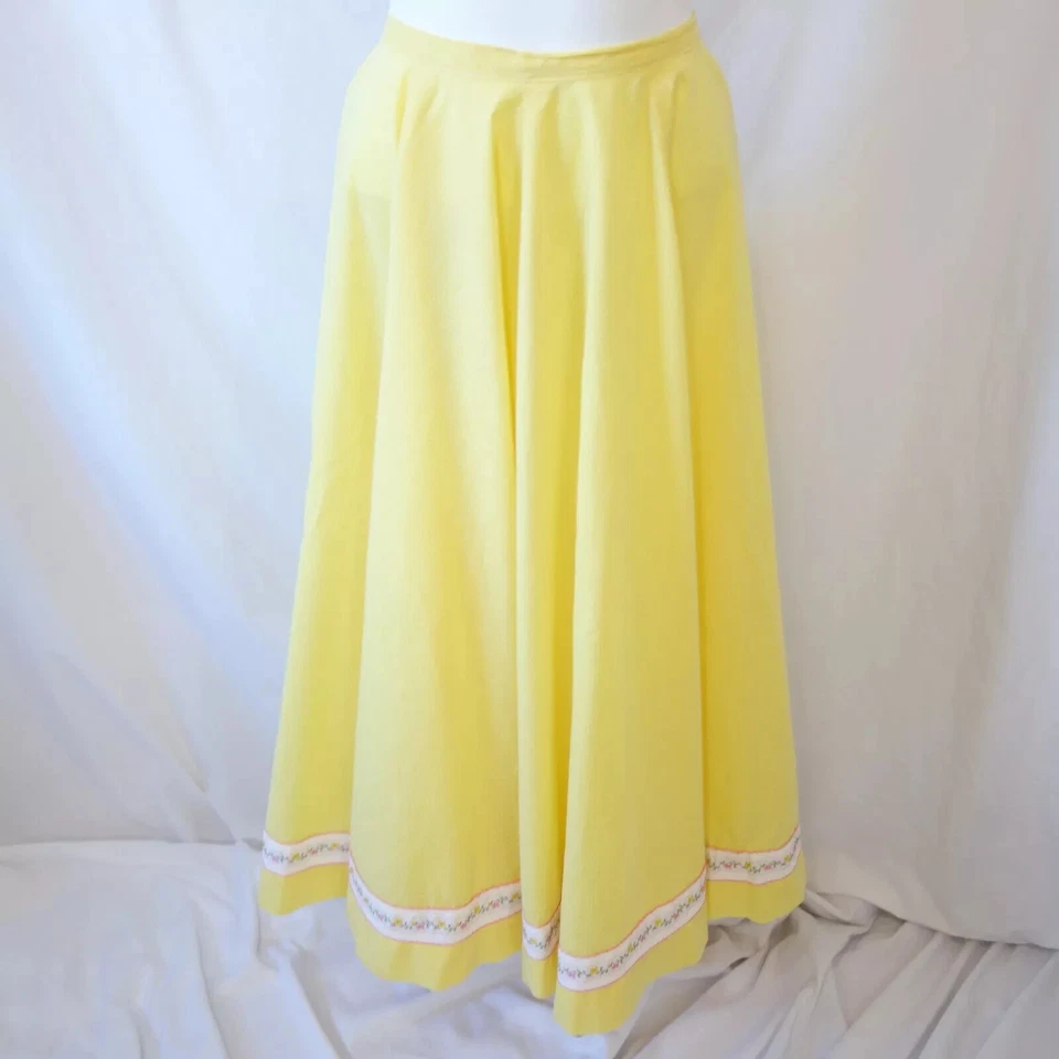 SAIA VINTAGE AMARELA CÍRCULO COMPLETO Quadrada dança zíper bolinhas rosa flores florais - Imagem 2 de 4