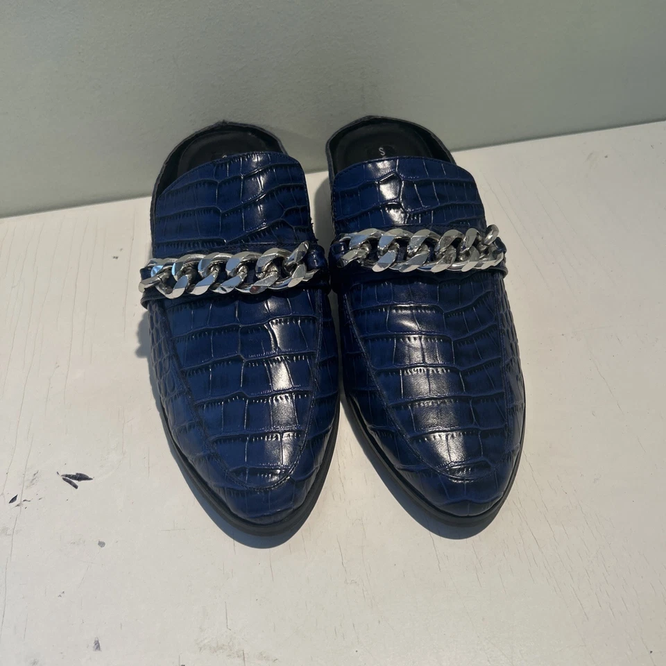 Steven by Steve Madden Mujer Swanki Azul Cocodrilo Mules Cadena Detalle Talla 7.5 Foto 2 de 4
