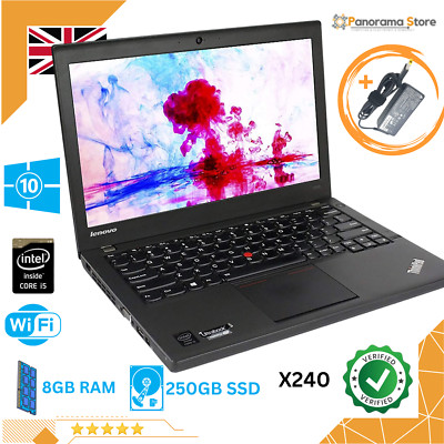 Lenovo Thinkpad x240 Laptop i5 bis 250GB SSD 8GB Ram Win10p Webcam PC schnell UK