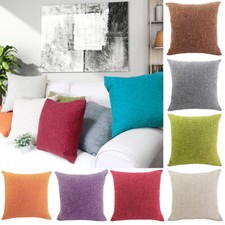 Solid Color Linen Cotton Pillow Case Office Home Sofa Car Decor Cushion Cover