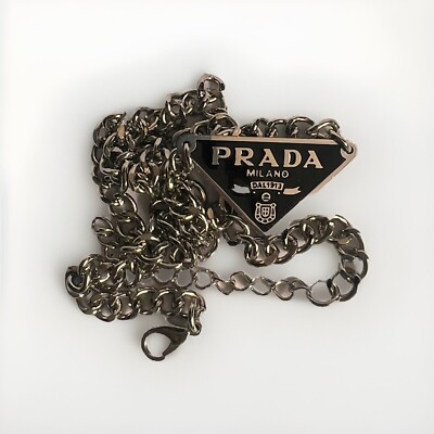 Prada Pendant Necklace Chain Silver/ Black 18 INCHES Titanium