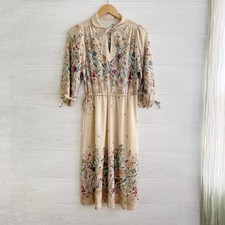 Vintage Beige floral semi-sheer polyester dress, M