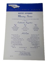 1969 California Zephyr Railroad Dining Car Breakfast Buffet Offering Menu