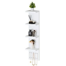 4 Tier White Lack Shelf Vanity Wall Shelf with 10 Crystal Hooks - Multi-Funct...