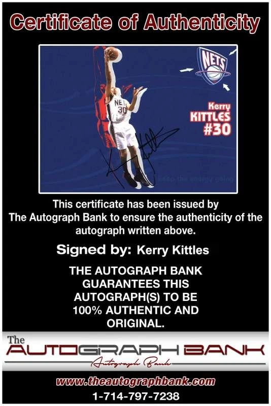Foto firmada por Kerry Kittles de baloncesto de la NBA de 8x10 con certificado autografiado 001 Foto 2 de 2
