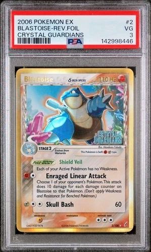 PSA 3 2006 Pokemon Crystal Guardians Blastoise Reverse Holo Foil 2/100 STAMPED