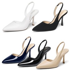 Women Pointed Toe Slingback Stiletto Heels D'Orsay Wedding Party Office Pumps