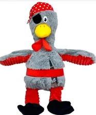 Think Dog Pirate Chicken Plush Dog Toy Tug Toss Fetch NEW Gray Red med/large dog