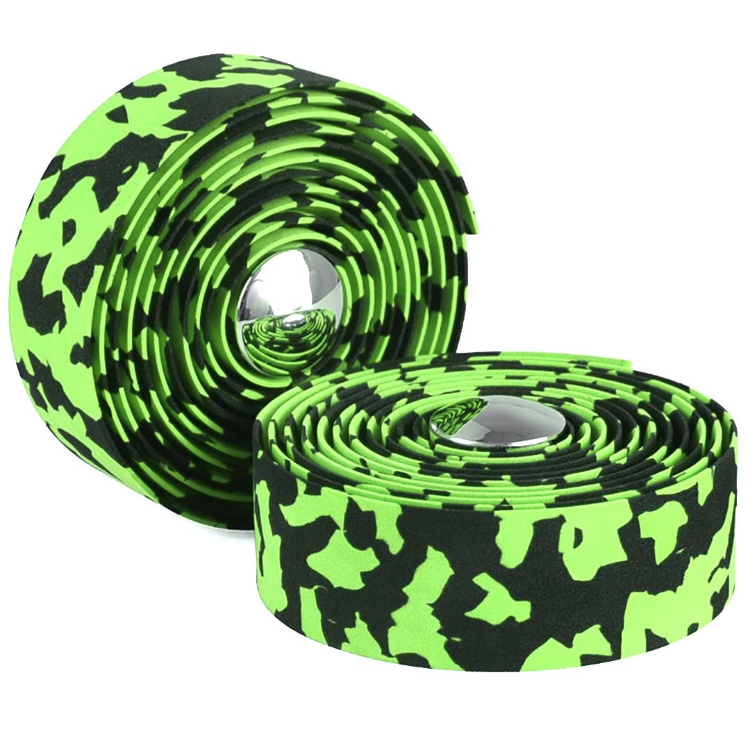 KINGOU Black & Green Camouflage EVA Road Bike Handlebar Tape Bicycle Bar Wraps -