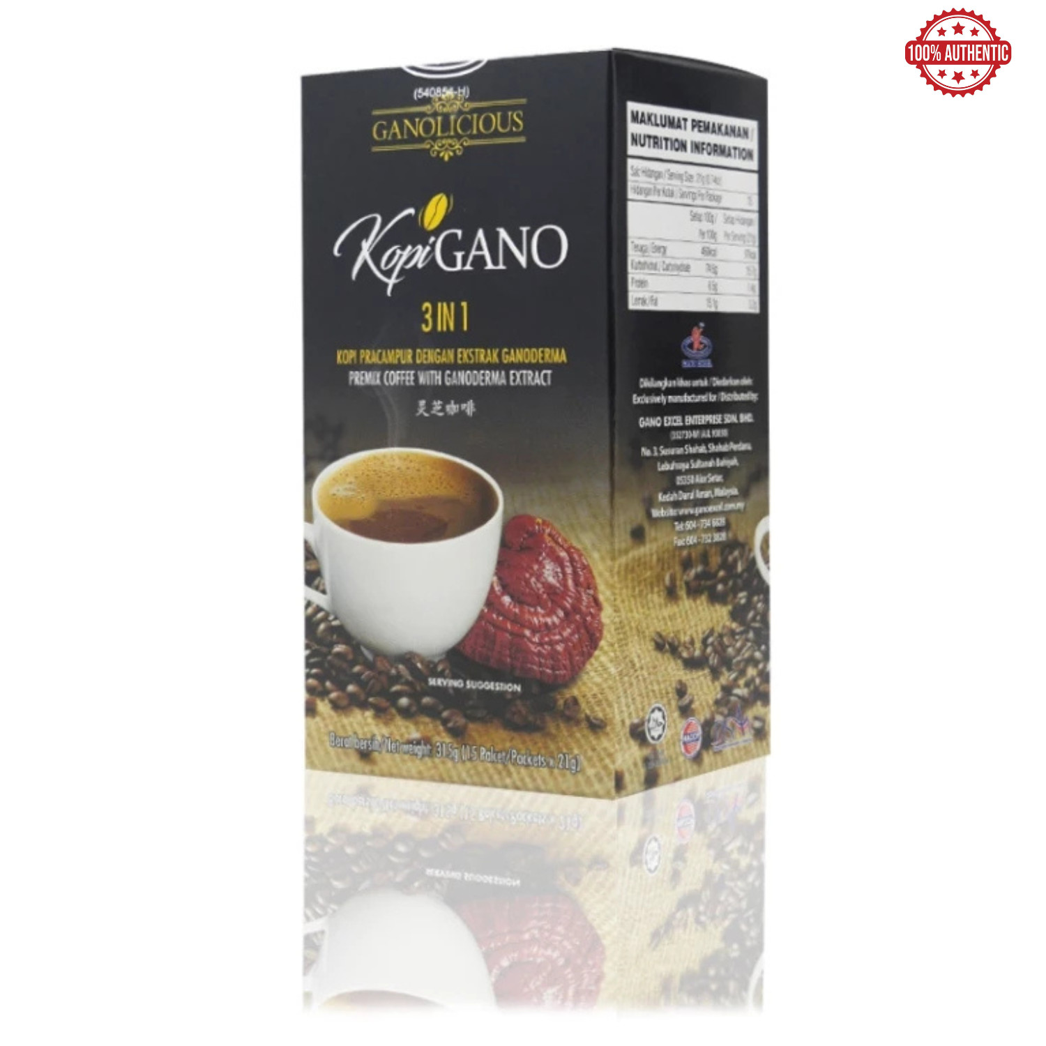 10 X Gano Excel Cafe Ganolicious 3 in 1 Original Coffee Ganoderma Reishi