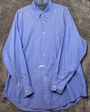 RALPH LAUREN Yarmouth Mens shirt 17-34 Pinpoint Oxford Button Up Blue Vintage