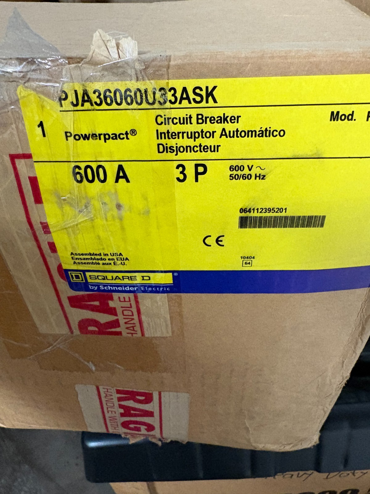 Square D PowerPact Circuit Breaker Item# PJA36060U33ASK 600A Brand New open box