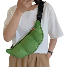 Plush Shoulder Bag Fashionable 3D Pea Pod Plush Crossbody Purse Large Capacity