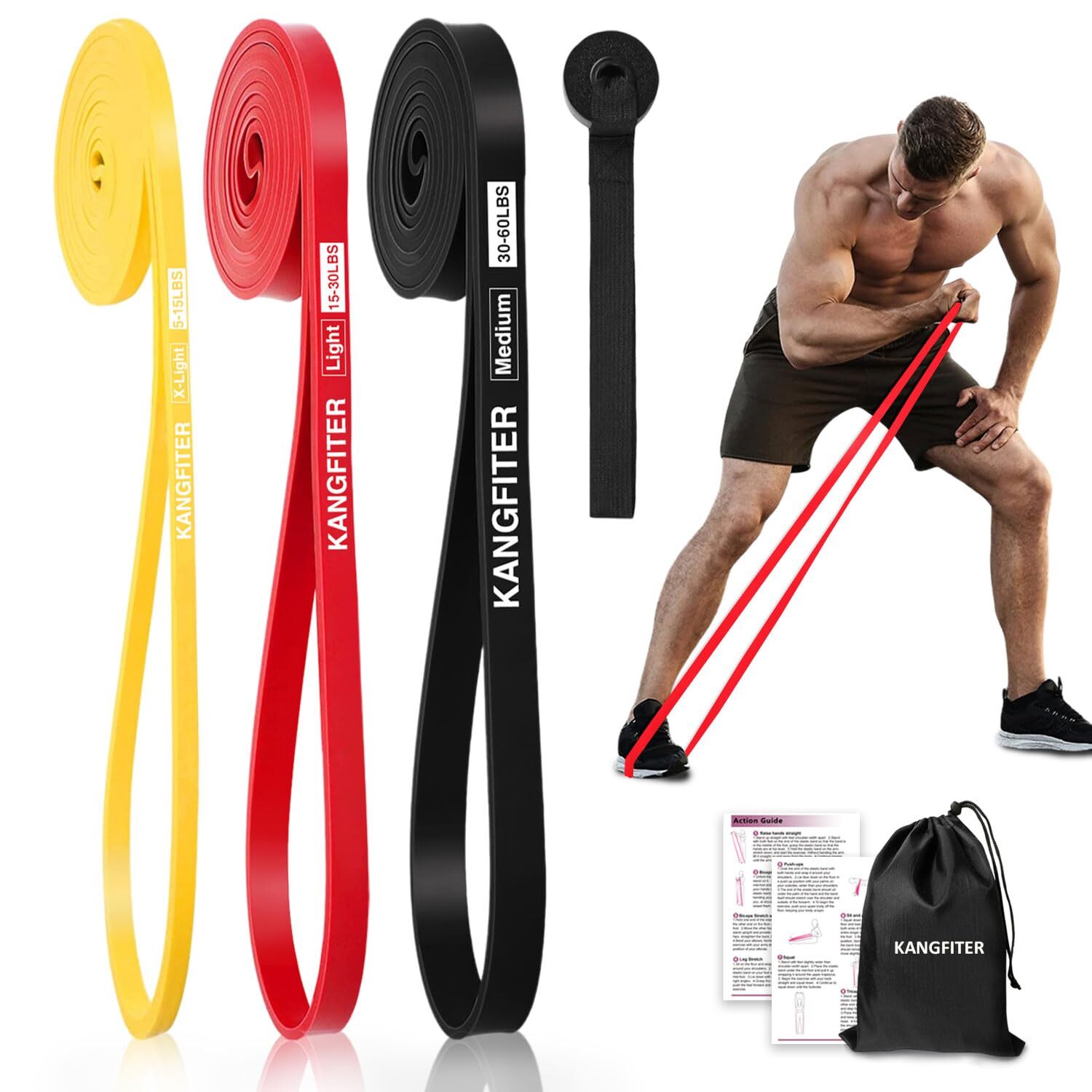 KANGFITER Resistance Bands for Working Out Pull Up Bands for Men Women Thick ...