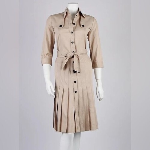 Burberry London Khaki Cotton 3/4 Sleeve Pleated Trench Dress - Picture 14 of 14