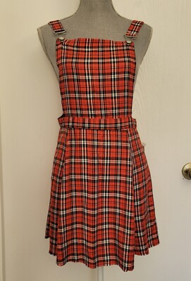  Riley & James Checked Plaid Black Red Sleeveless Knee Length Dress, Size M
