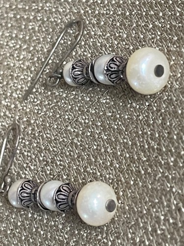 Faux Pearl Tridrop Earrings Vintage - Picture 3 of 12