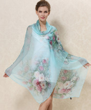 100 Silk Scarf Women neckerchief large Shawl Wrap Floral blue pink red
